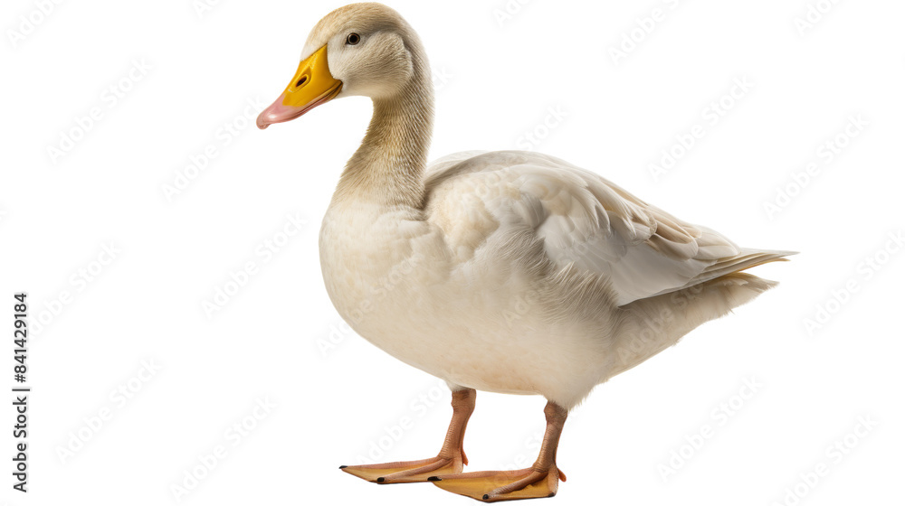 White Domestic Duck Standing On White Background White Domestic Duck Standing On White Background
