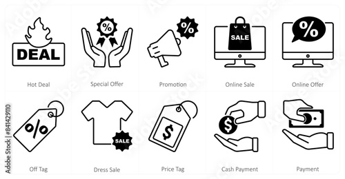 A set of 10 mix icons as hot deal, special offer, promotion