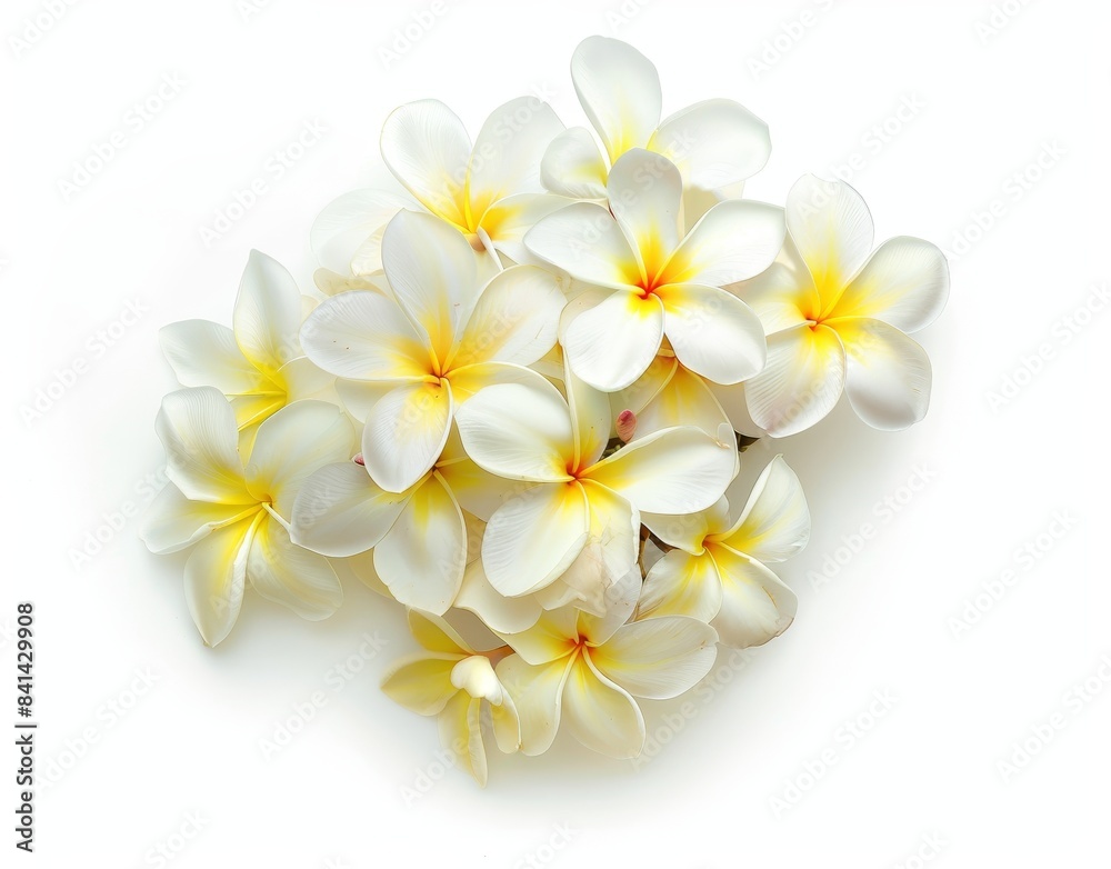 An isolated group of frangipani flowers on a transparent background. An isolated group of frangipani flowers on a transparent background.