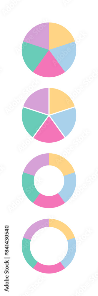 Circle loading template. Circular progress bar with 5 segments. 100 percent round pie chart. Piechart with slices. Schemes with sectors. Progress diagram structure. Vector illustration Circle loading template. Circular progress bar with 5 segments. 100 percent round pie chart. Piechart with slices. Schemes with sectors. Progress diagram structure. Vector illustration