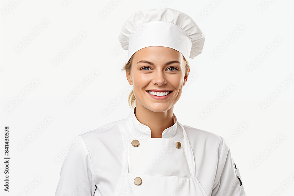 Smiling white pastry chef on white background. Smiling white baker. Bakery professions. Bakery job offer. American pastry maker. Africa. Image for graphic designer. Image for flyers. French baker. Smiling white pastry chef on white background. Smiling white baker. Bakery professions. Bakery job offer. American pastry maker. Africa. Image for graphic designer. Image for flyers. French baker.