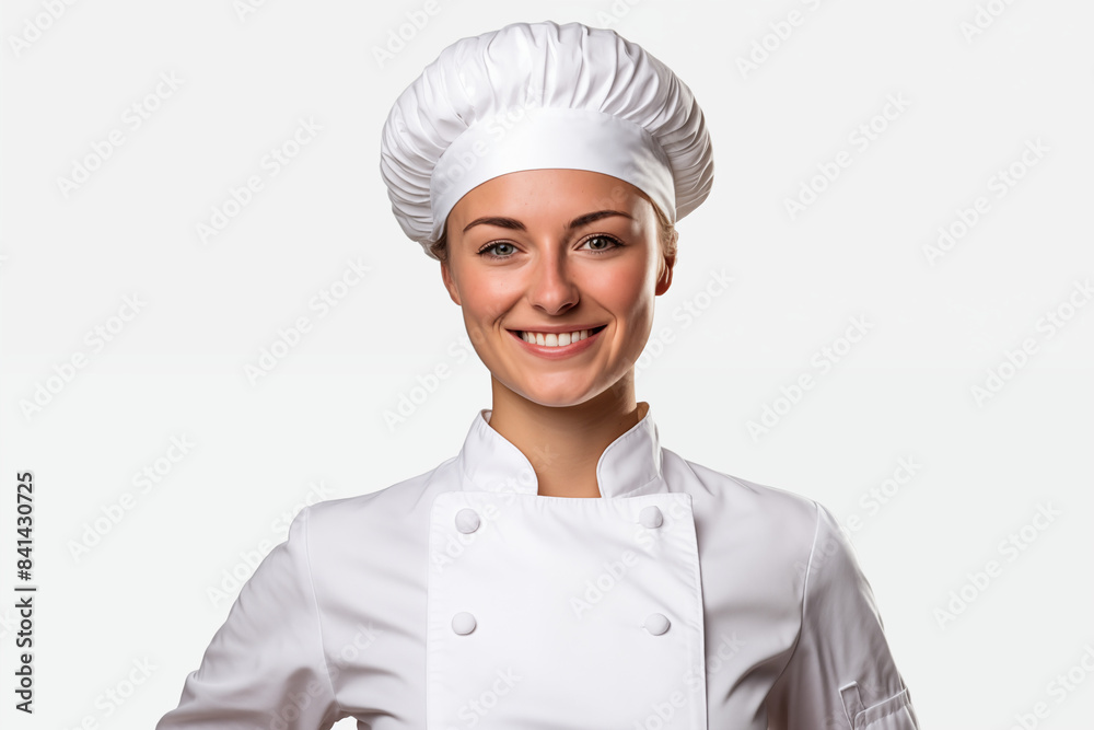 Smiling white pastry chef on white background. Smiling white baker. Bakery professions. Bakery job offer. American pastry maker. Africa. Image for graphic designer. Image for flyers. French baker. Smiling white pastry chef on white background. Smiling white baker. Bakery professions. Bakery job offer. American pastry maker. Africa. Image for graphic designer. Image for flyers. French baker.