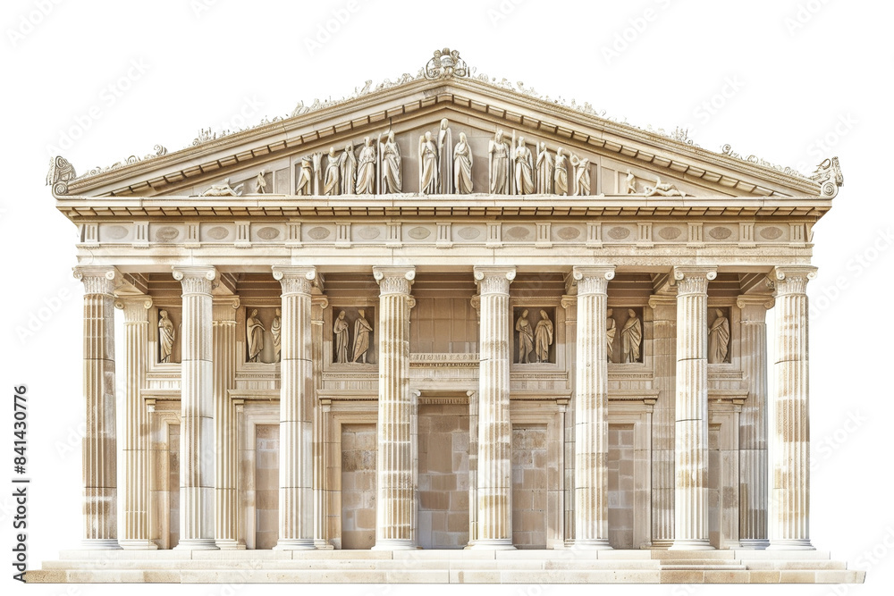 Historical neoclassical building with columns, showcasing architectural elegance, detailed sculptures, and ancient design elements in daylight. Historical neoclassical building with columns, showcasing architectural elegance, detailed sculptures, and ancient design elements in daylight.