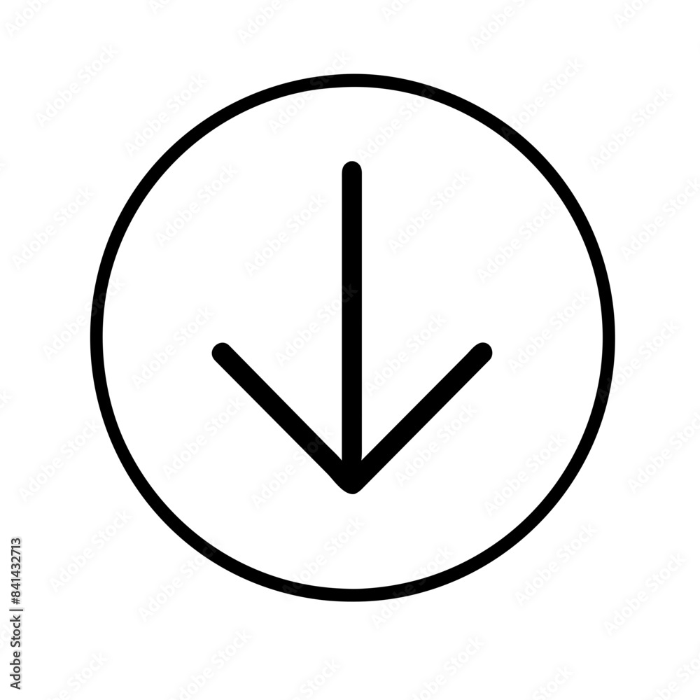 Outline Vector Icon: A minimalist representation of a download icon, depicted in a sleek outline style, perfect for use in user interfaces, mobile applications, and digital design projects related