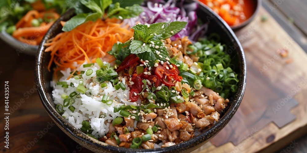thai bowl with vegetables and fresh herbs delicious looking from above thai bowl with vegetables and fresh herbs delicious looking from above
