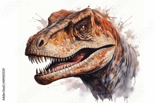 Detailed watercolor dinosaur painting on a white background. Realistic and vibrant colors for a beautiful prehistoric illustration.