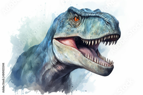 Detailed watercolor dinosaur painting on a white background. Realistic and vibrant colors for a beautiful prehistoric illustration. © Crazy Juke