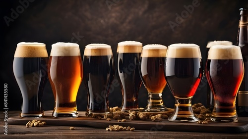 Cheers to International Beer Day: Showcase Rich Schwarzbier in Varied Glasses, Vertical Image with Space for Text photo