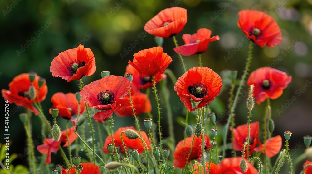 Flowers of the poppy plant growing in a garden Flowers of the poppy plant growing in a garden