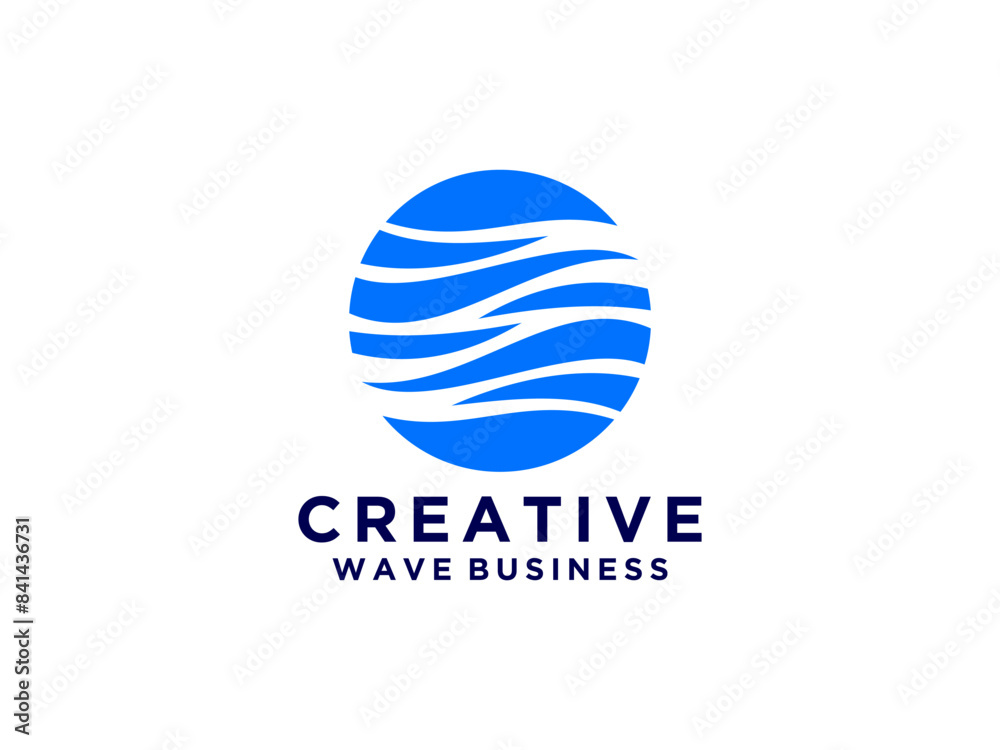 Sea water wave in a circle line logo design. Sea water wave in a circle line logo design.