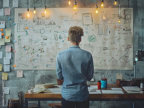 Dynamic Businessperson Brainstorming New Ideas on Whiteboard in Contemporary Workspace