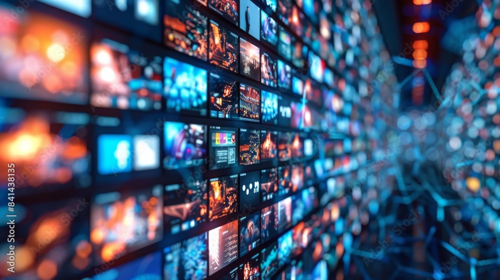 The concept of digital content, a social network service, streaming video. Generative AI. The concept of digital content, a social network service, streaming video. Generative AI.