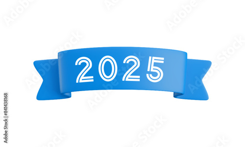 Vector cartoon 3d blue folded ribbon with numbers 2025, realistic 3d design element for graduation design, yearbook, new year greeting card, Christmas design.