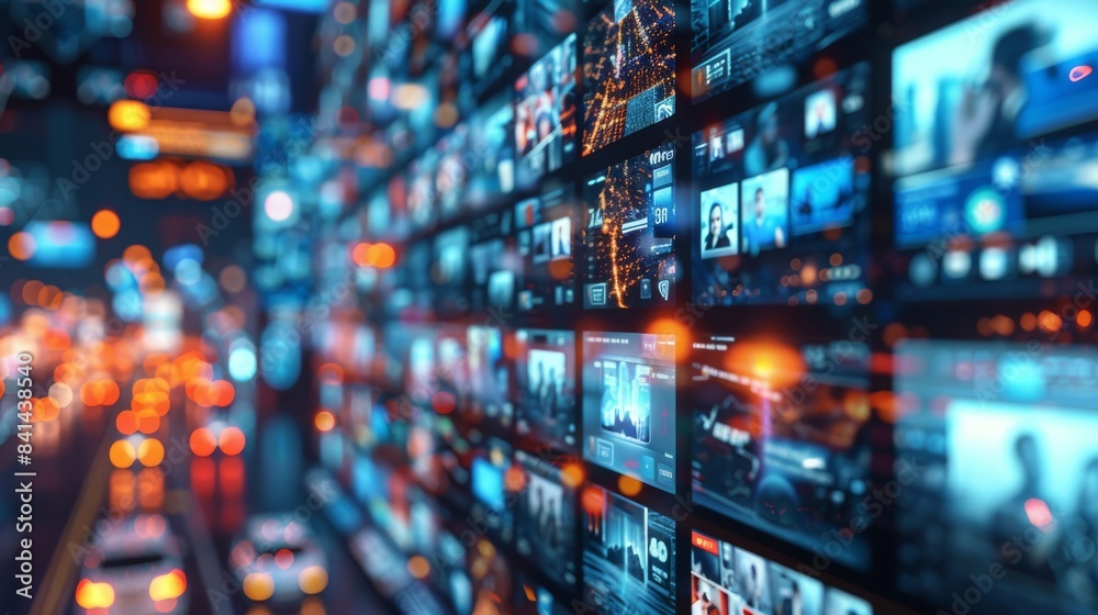 The concept of digital content, a social network service, streaming video. Generative AI. The concept of digital content, a social network service, streaming video. Generative AI.