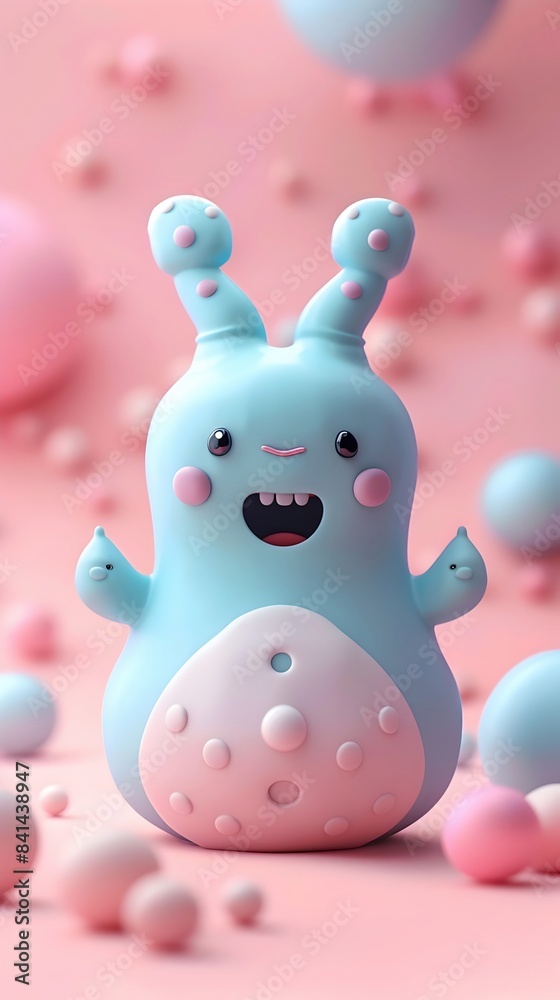Adorable Whimsical 3D Clay Creature with Playful Pastel Tones on Minimalist Background