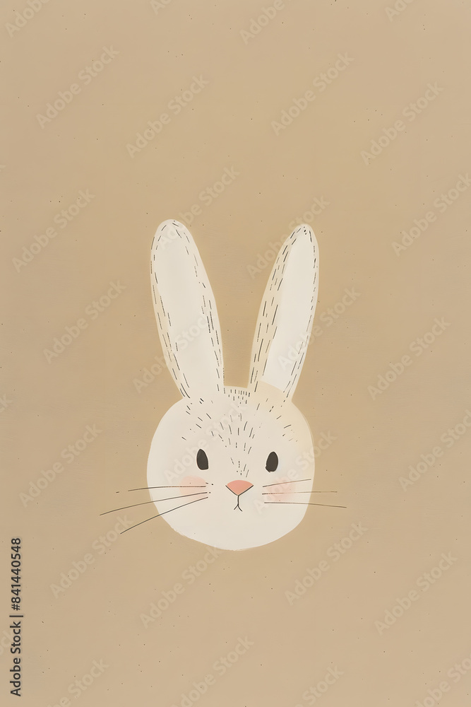 Obraz premium A Vertebrate rabbit with long ears and whiskers is staring into the camera against a brown background. The fawncolored Rabbits snout adds a cute touch to the event