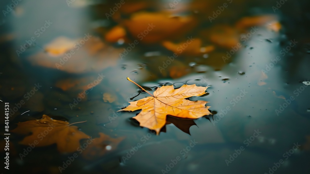 colorful autumn leaf floating on the water surface. fallen leaf in water. colorful autumn leaf floating on the water surface. fallen leaf in water.
