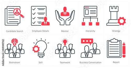 A set of 10 mix icons as candidate search, employee details, mentor