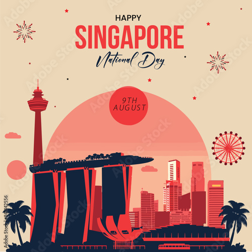 Singapore National Day Celebration Social Media Template Instagram Post Illustration Vector