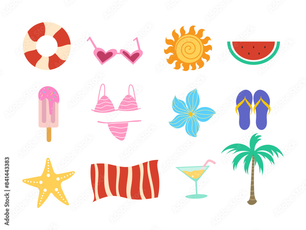 Set of summer element, essential, colorful to go to the beach