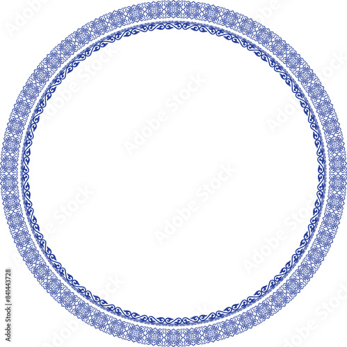 Vector blue Kazakh national round pattern, frame, Ethnic ornaments peoples of Asia, Kazakhs, Kirghiz, Kalmyks, Mongols, Buryats, Turkmens.  Borders and frames for sandblasting and ceramics  photo
