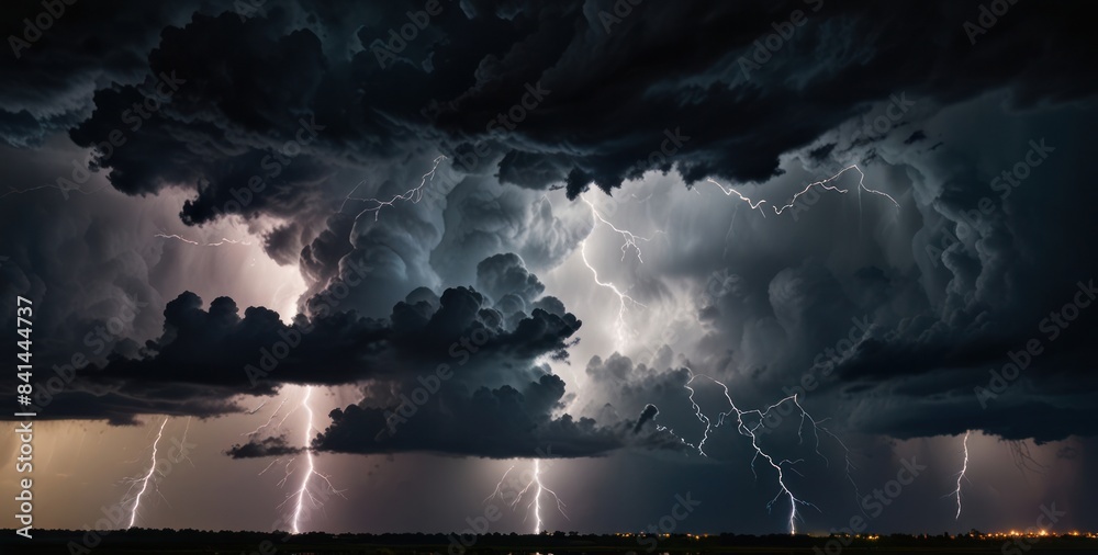 Black storm clouds with lightnings and smoke isolated on white ...