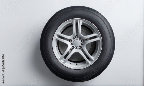 New car wheel isolated on white background. Car wheel high angle view, white background 