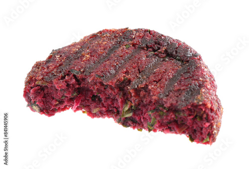 Half of tasty beetroot cutlet isolated on white. Vegetarian product