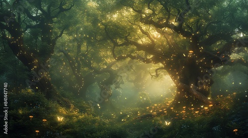magical forest in the soft light of twilight