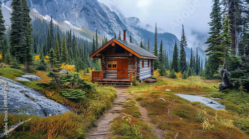 Cozy cabin surrounded by lush forest in Kokanee Glacier Park photo