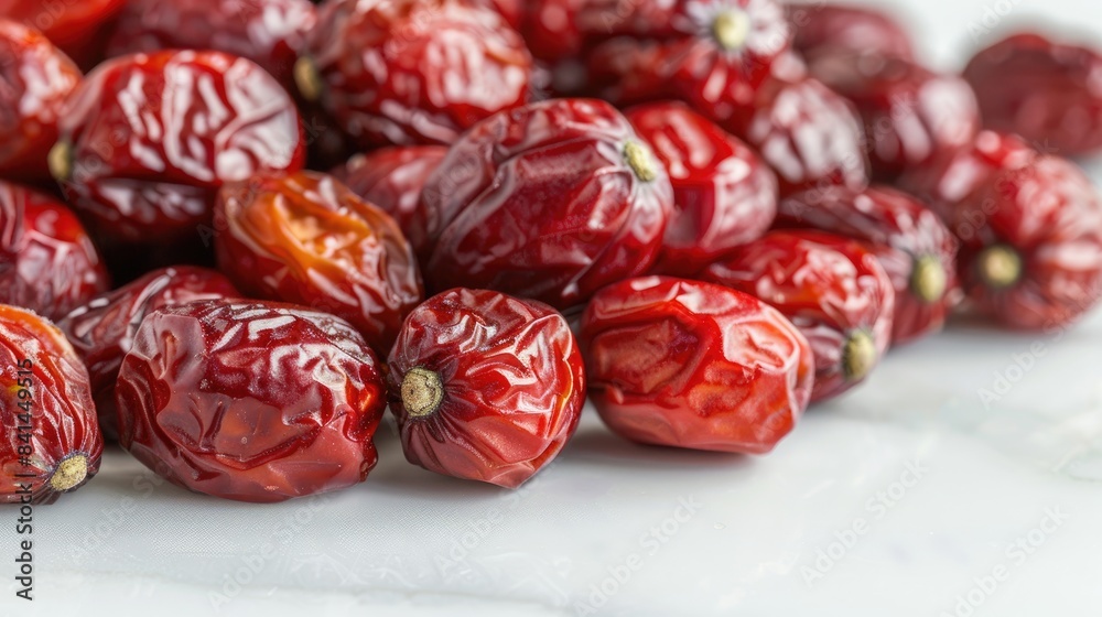 Jujubes that are dried and separated on a white surface Jujubes that are dried and separated on a white surface