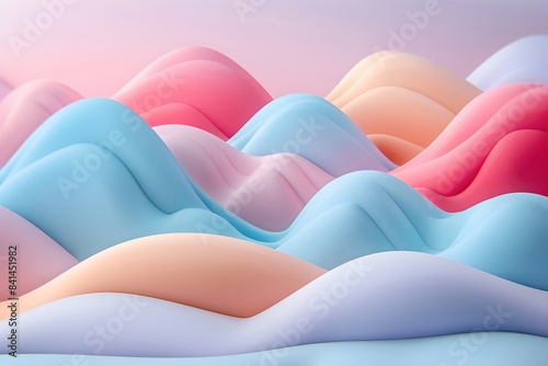 Serene 3D Clay Sculpture with Soft Pastel Textures and Alluring Color Gradients in Minimalist Landscape
