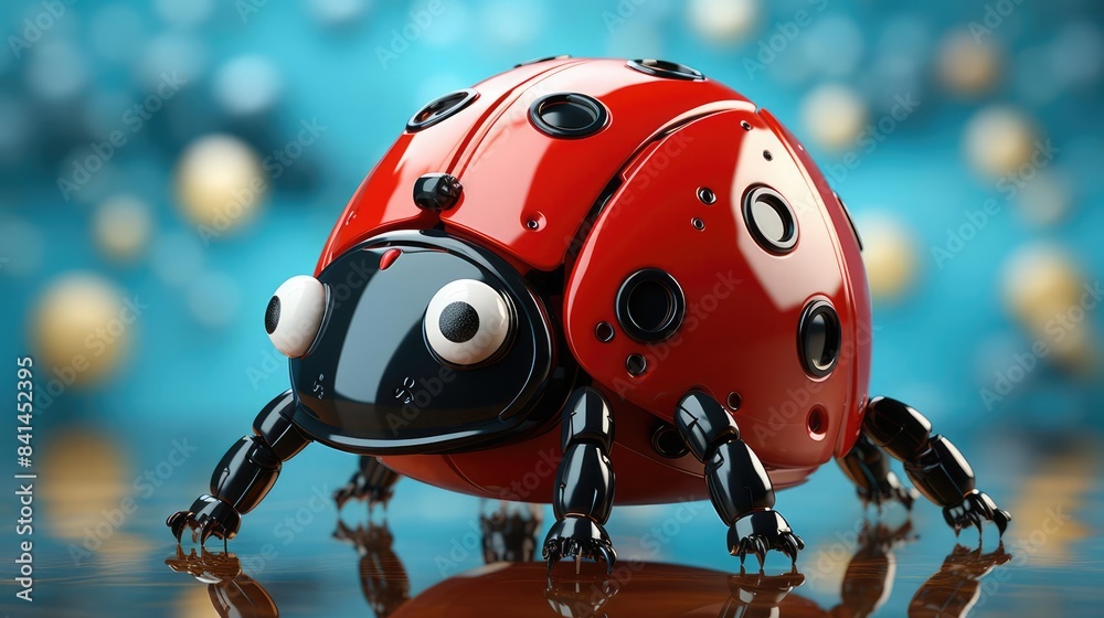 Fototapeta premium Robot Ladybug Space, Mechanical Insect Space, Robotic, Futuristic, Reflection Pose