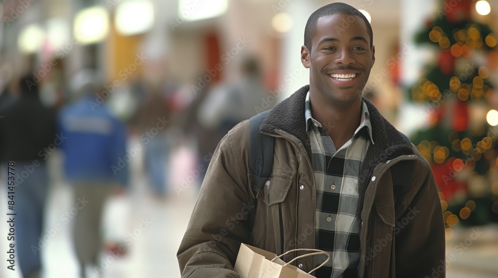 Happy man with shopping bags enjoying successful shopping trip in mall Happy man with shopping bags enjoying successful shopping trip in mall