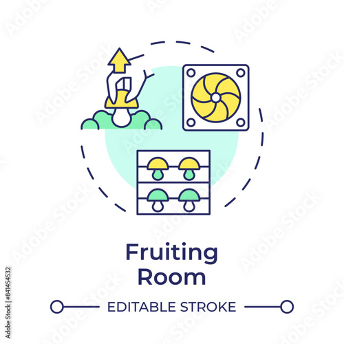 Fruiting room multi color concept icon. Mushroom farming. Crop management. Optimal conditions. Climate control. Round shape line illustration. Abstract idea. Graphic design. Easy to use in article