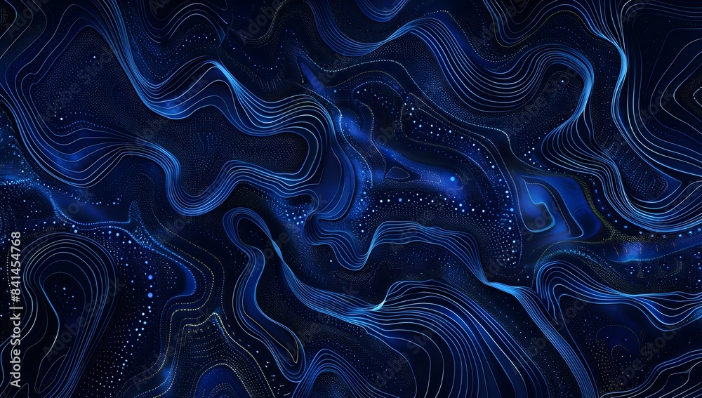 Obraz premium A dark blue background with an abstract pattern of dots and swirls, resembling the night sky or water ripples 