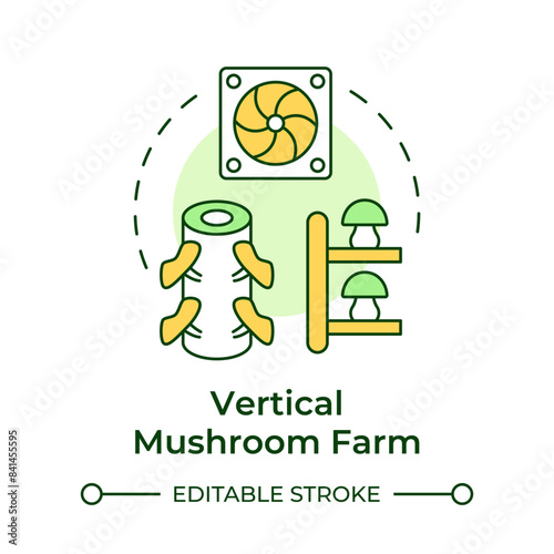 Vertical mushroom farm multi color concept icon. Mushroom cultivation technique. Vertical layers. Indoor farming. Round shape line illustration. Abstract idea. Graphic design. Easy to use in article