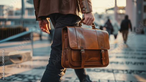 A businessperson heading to work, briefcase in hand, with a determined look, embodying negotiation and marketing expertise,. Ai generated