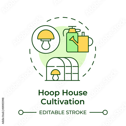 Hoop house cultivation multi color concept icon. Mushroom farming technique. Hoop greenhouse. Mushroom production. Round shape line illustration. Abstract idea. Graphic design. Easy to use in article