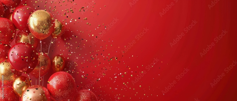 Bright Red Backdrop Festival Celebration Red and Gold Balloons with Carnival Banner Bright Red Backdrop Festival Celebration Red and Gold Balloons with Carnival Banner