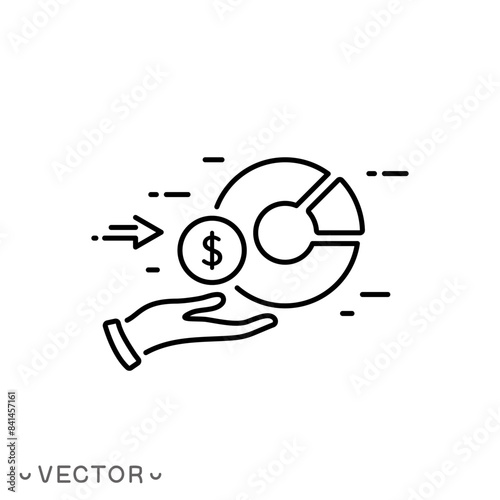 credit share, pay balance owed, payment in installments icon, financial plan, return advance, thin line symbol isolated on white background, editable stroke eps 10 vector illustration