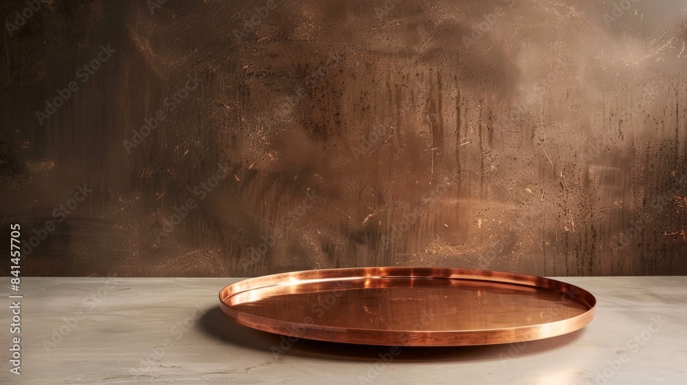 Obraz premium A podium with a polished copper plate surface, offering a warm and elegant base that enhances the presentation of artisanal goods or vintage items