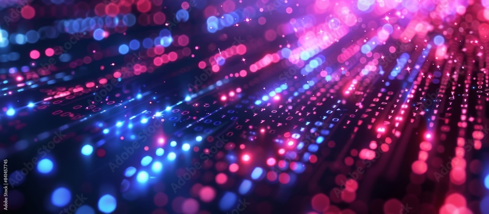 Futuristic Glowing Binary Code Background - Vibrant Digital Matrix with Blurred Lights - Tech, Data, Innovation Concept