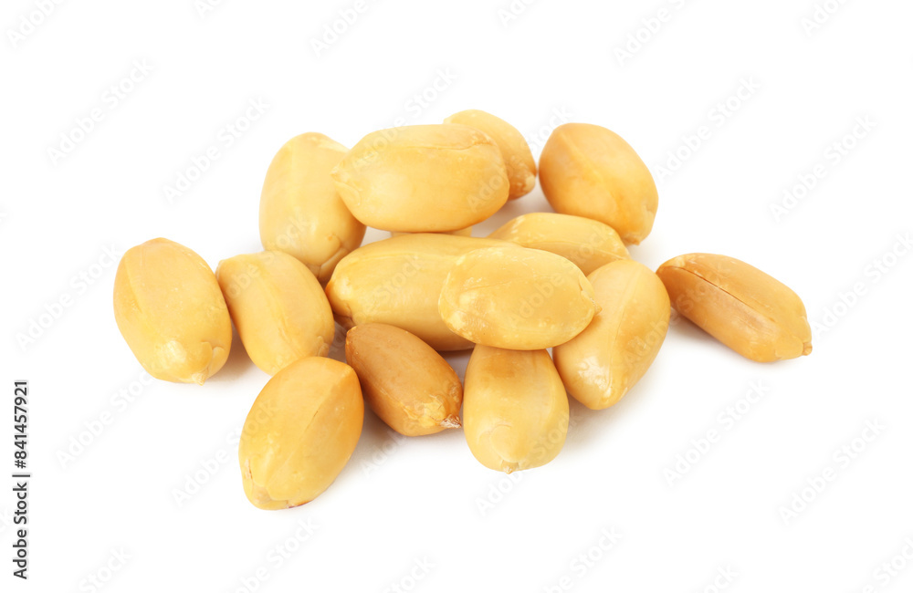 Pile of fresh peeled peanuts isolated on white Pile of fresh peeled peanuts isolated on white