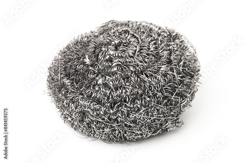 Stainless Steel Scourers Cleaning Ball isolated on white background. Metal Scouring Pads for Kitchens Steel Wool Scrubber to Cleaning Dishes, Pots, Pans ,Ovens Grills. kitchen cleaning equipment.