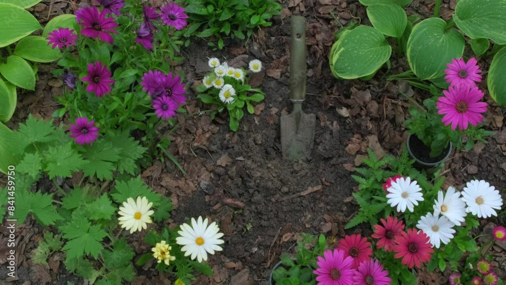 Planting and Watering Osteospermum Spring Flowers in Garden Bed Outdoors. Spring Gardening Vertical video Planting and Watering Osteospermum Spring Flowers in Garden Bed Outdoors. Spring Gardening Vertical video