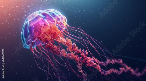 Jellyfish on Minimalist Gradient Background with Copy Space © Umut