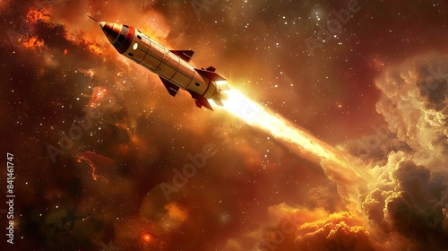 Wallpaper Mural Rocket soaring through a fiery nebula in outer space. Spaceship blasting off, burning explosion, cosmic adventure. Concept of exploration, space travel, futuristic, science fiction Torontodigital.ca