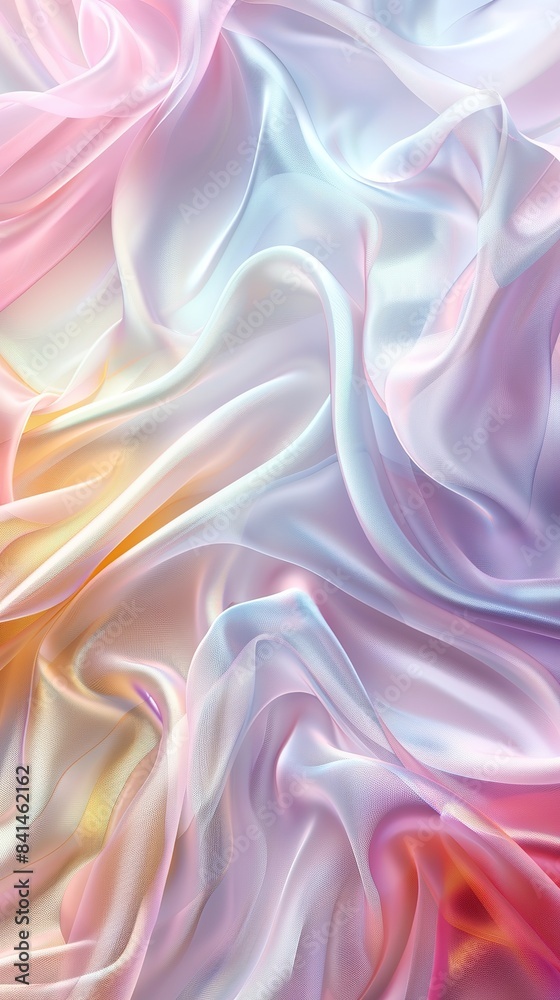 Obraz premium soft satin wave, light effect, holographic colors, texture with smooth flowing patterns, background design, fashion and digital art , shiny surface