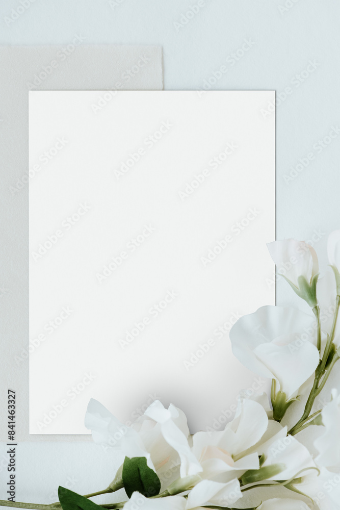 White sweet pea flower on a card mockup White sweet pea flower on a card mockup